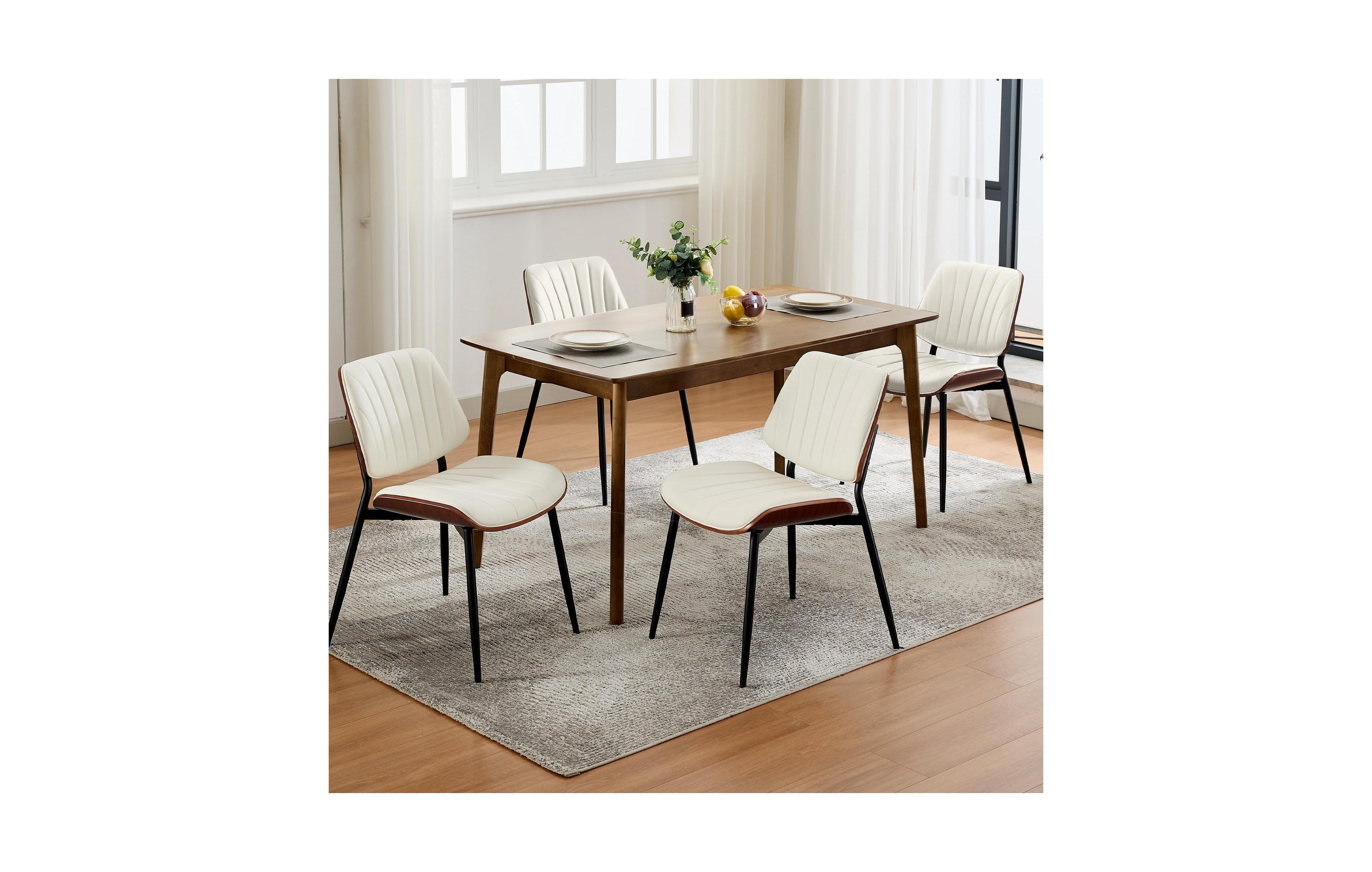 gaomon Mid-Century Modern Retro Pu Leather Dining Chairs Set with Bentwood Back and Sturdy Metal Legs