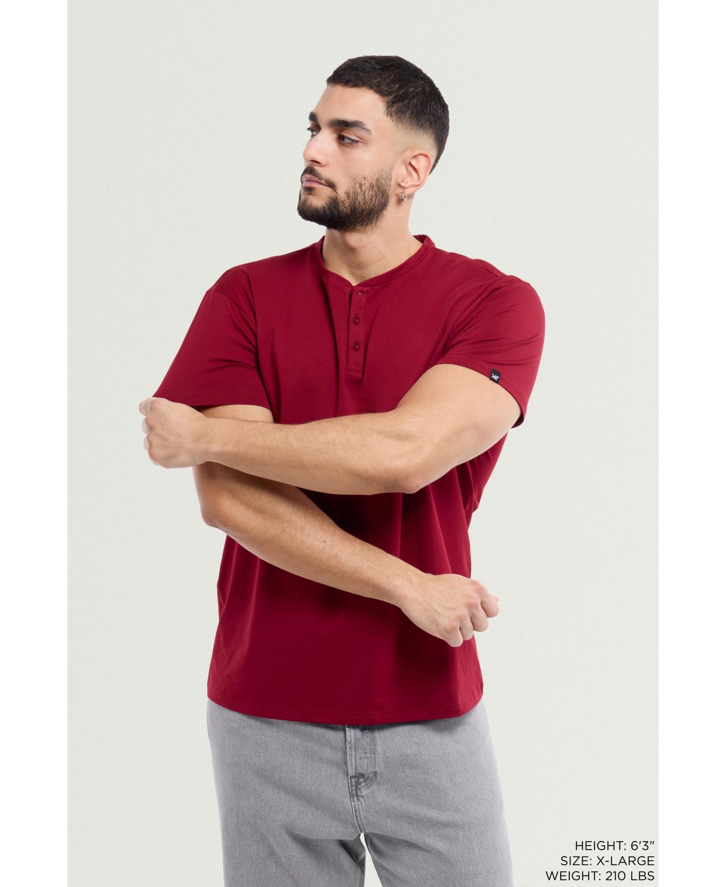 Мужская футболка XRAY Big & Tall Basic Henley Neck Short Sleeve, цвет: Бордовый — фото 11