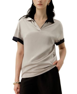 Women's Washable Silk Charmeuse Polo Top