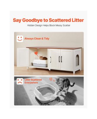 Zeus and Ruta Wooden Cat Litter Box Enclosure Cabinet With 4 Doors And 2 Entries Multi Cat Furniture