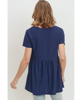 Maternity Swiss Dot V-Neck Empire Waist Short Sleeve Top