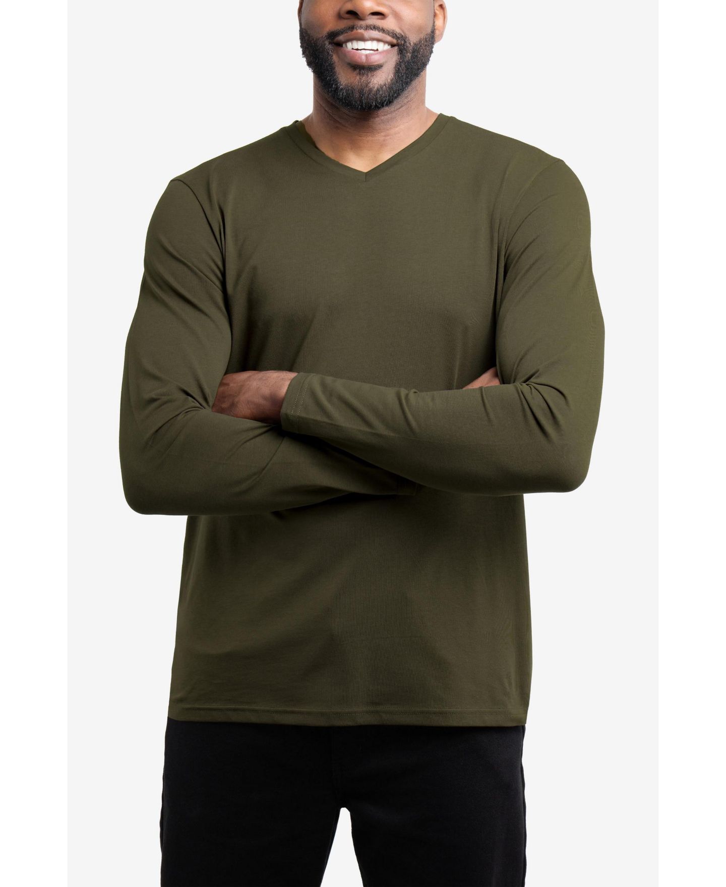 Мужская футболка XRAY Long Sleeve V-Neck, цвет: Армейский зелёный — фото 3