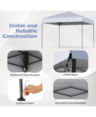 10 x 10 ft Pop Up Canopy Tent with Carrying Bag Eight Stakes and Wind Ropes