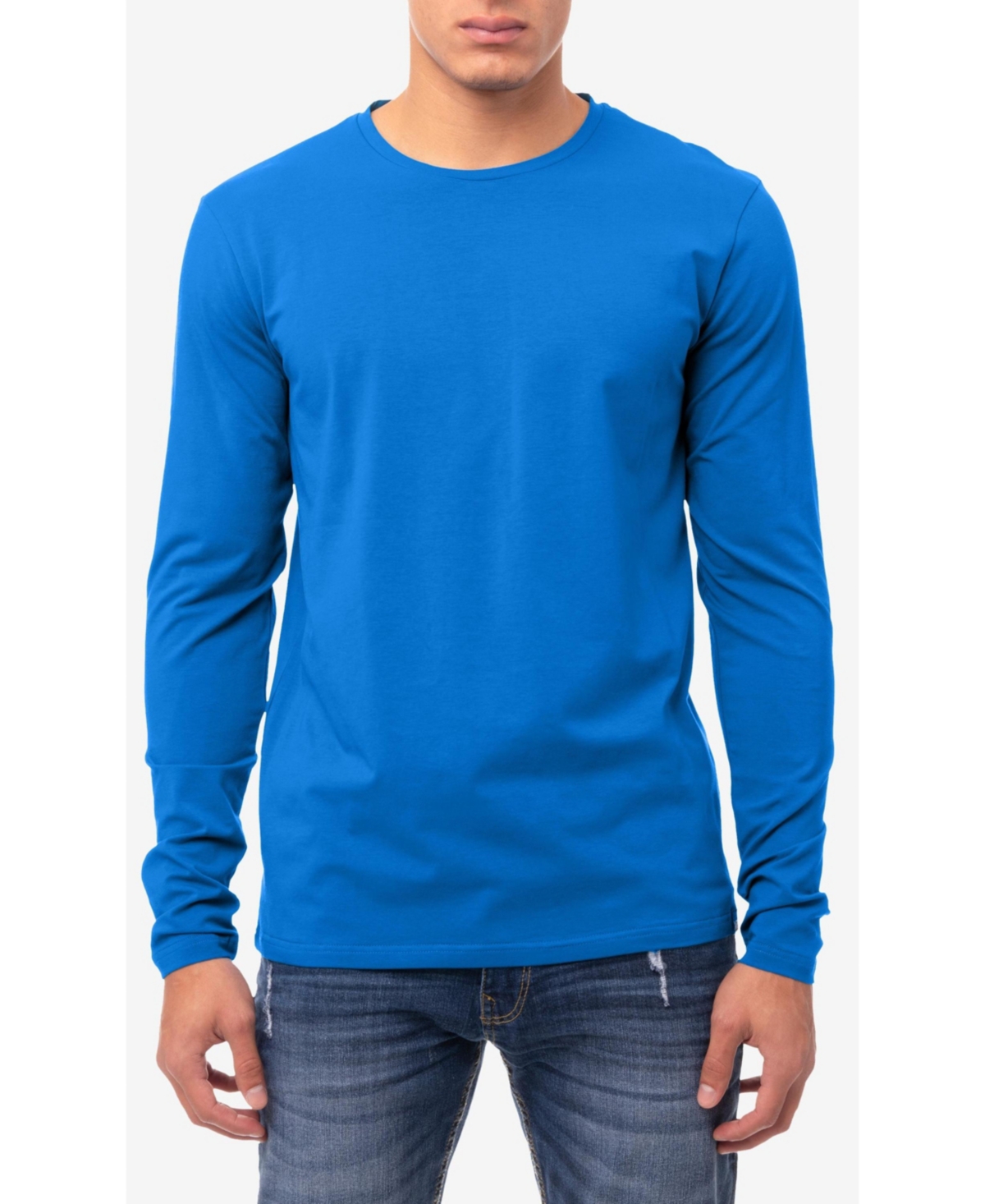 X-Ray Men's Soft Stretch Crew Neck Long Sleeve T-shirt - Ocean blue