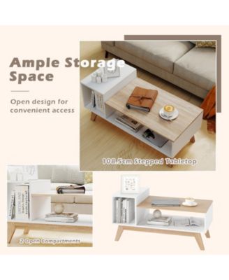 Modern Coffee Table with Stepped Top Storage White