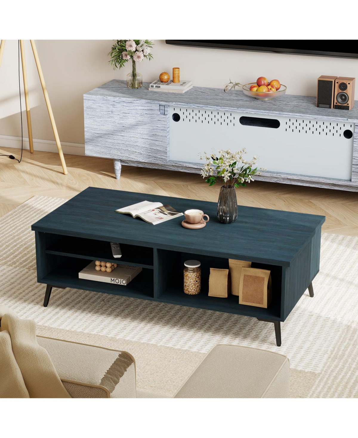 Slickblue 2 Tier Coffee Table Mid Century with Storage Compartments