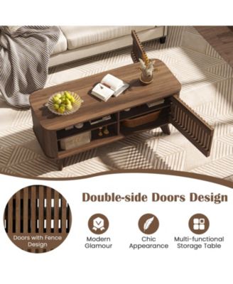 Rectangular Coffee Table Storage Adjustable Shelves Walnut