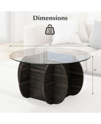 Round Coffee Table Tempered Glass Wood Base