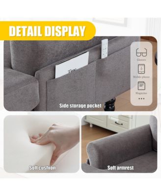 Oversized Chenille Chaise Lounge, Leisure Recliner Sofa with Wooden Legs and Side Pockets for Living Room, Bedroom