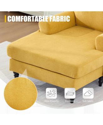 Comfortable Chenille Chaise Lounge Chair, Oversized Leisure Recliner Single Sofa with Wood Legs and Side Storage Pockets for Home Use