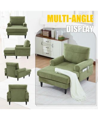 Extra Large Leisure Chaise Lounge Recliner, Soft Chenille Single Sofa Chair with Wood Legs and Side Pockets for Living Room and Bedroom