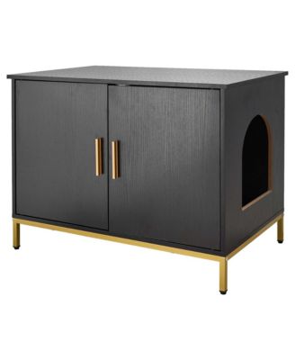 27.6" Hidden Cat Litter Box Enclosure Furniture with Metal Legs and Handle, Modern End Table, Fits Most Litter Boxes