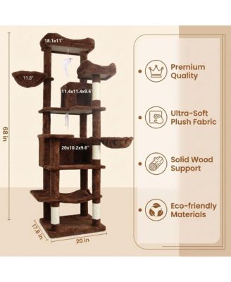 68" Cat Tree with Hammocks, Hanging Basket, Cat Cave and Scratching Posts, Plush Cat Tower for Indoor Cats