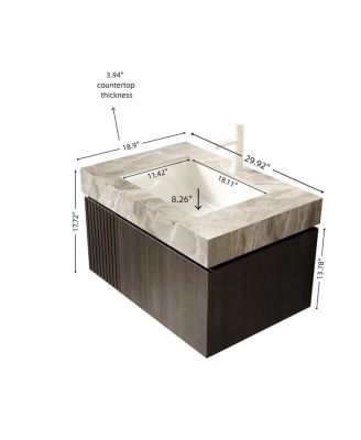 Italian Wall Mounted Bathroom Vanity with Sintered Stone Top, Ceramic Undermount Sink, Soft Close Drawer Storage