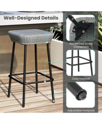 29.5'' Metal Bar Height Stools Set of 2 w/ Rattan Seat and Footrest for Backyard