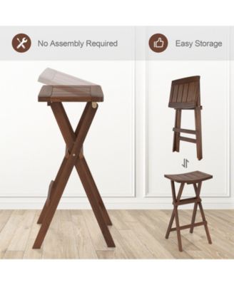 Bar Stools Set of 4 30'' Folding Bar Height Stools w/ Saddle Seat and Footrest