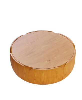  Outdoor Indoor Coffee Table, Modern Wood Grain Drum Center Table,Backyard, Living Room