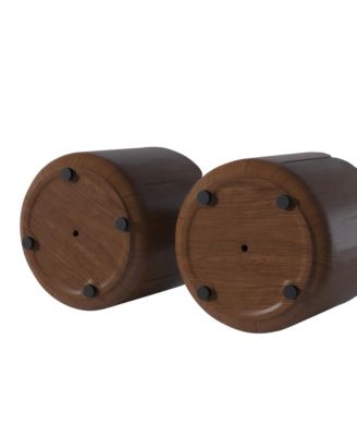 Round Outdoor Indoor Side Table Set, Modern Wood Grain Patio Garden Stool