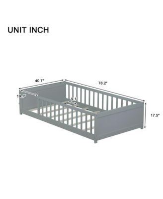 Twin size Floor Platform Bed with Built-in Book Rack