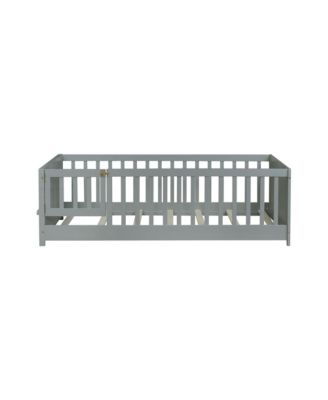 Twin Size Floor Bed with Built-in Book Rack and Door