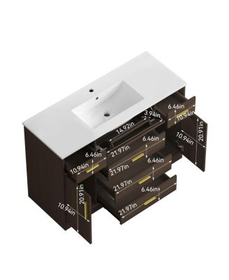 48" Light Oak Bathroom Vanity with Resin Top, 6 Drawers and 2 Soft Close Doors, Transitional Storage for Modern Bathroom