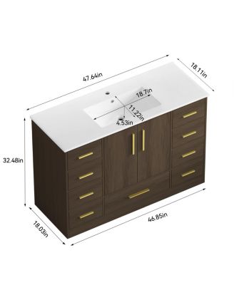 Bathroom Vanity with Resin Sink, Soft Close Doors, 9 Storage Drawers and MDF Cabinet, Transitional Modern Design