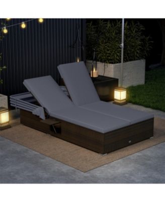 Double Patio Chaise Lounge with Retractable Canopy and Folding Trays