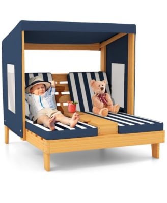 Kids Patio Lounge Chair with Awning and Cup Holders