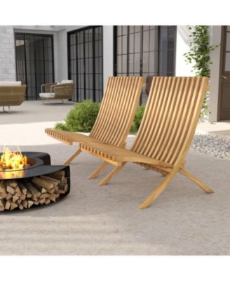 Folding Teak Wood Outdoor Lounge Chair with Slatted Seat