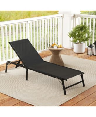 Foldable Patio Chaise Lounge Set of 2 with 5-Position Backrest