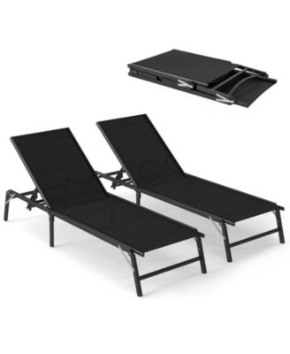 Foldable Patio Chaise Lounge Set of 2 with 5-Position Backrest