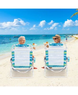 Folding Beach Chair Set of 2 with 5-Position Recline and Head Pillow