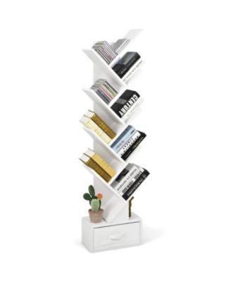 10-Tier Tree-Shaped Bookshelf with Fabric Drawer