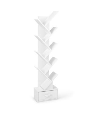 10-Tier Tree-Shaped Bookshelf with Fabric Drawer