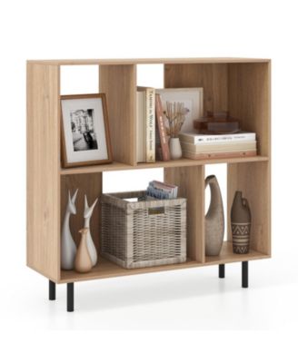 4-Compartment Open Shelf Bookcase with Metal Legs