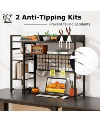 4-Tier Desktop Display Shelf with Metal Grid Panel and Hooks