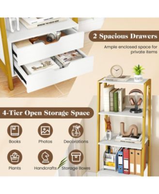 4-Tier Ladder Shelf with 2 Drawers and Metal Frame