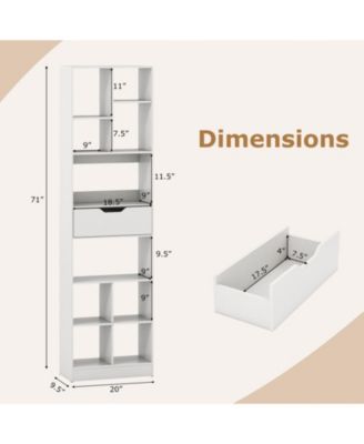 71-Inch Tall 10-Cube Bookcase with Drawer