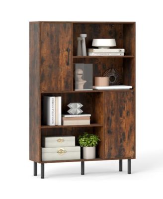 47-Inch Storage Cabinet Bookcase with 2 Doors and Open Shelves