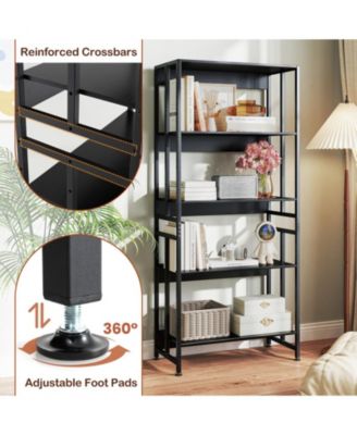 5-Tier Bookshelf with Adjustable and Tiltable Shelves