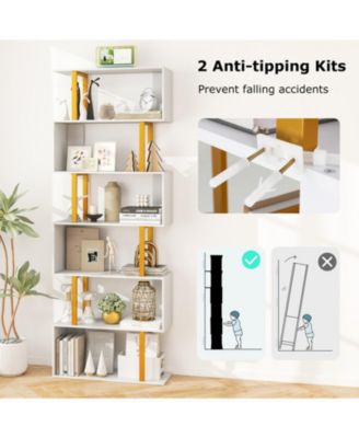 6-Tier Geometric S-Shaped Bookcase with Metal Frame