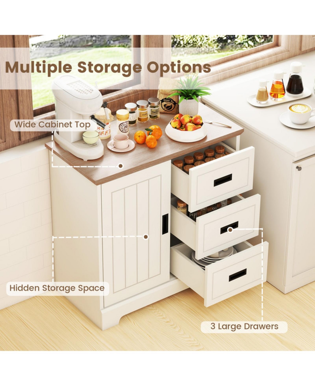 Gouun Farmhouse Sideboard Buffet Cabinet with Sliding Doors