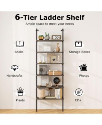 6-Tier Industrial Ladder Shelf Wall Mounted Bookshelf