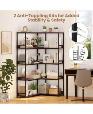 5-Tier L-Shaped Corner Bookshelf with Metal Frame