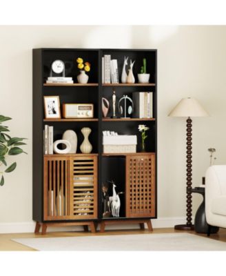 70-Inch 5-Tier Bookshelf with Sliding Door Cabinet