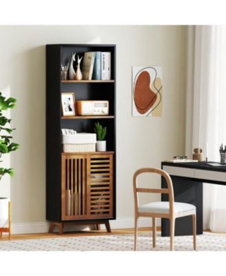 70-Inch 5-Tier Bookshelf with Sliding Door Cabinet