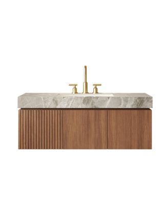 Wall Mounted Bathroom Vanity with Sintered Stone Top, Floating Soft Close Cabinet for Master Bathroom
