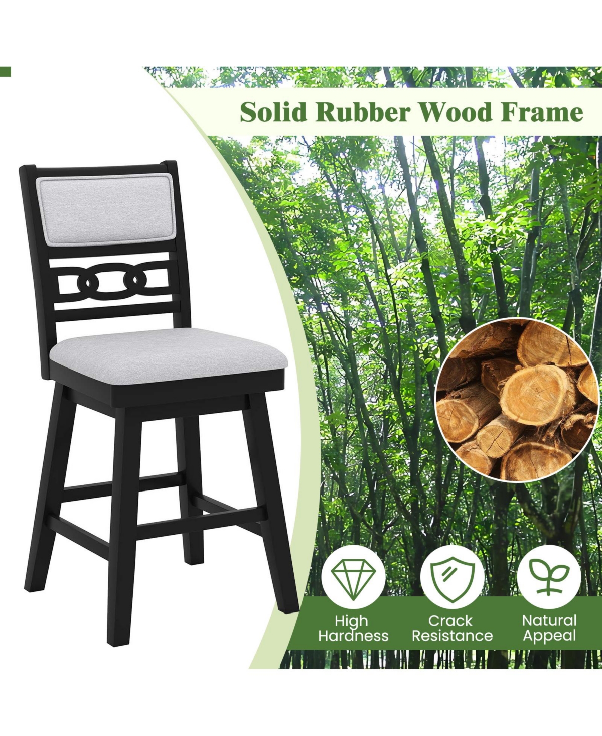 Sugift Swivel Bar Stools Set of Two with Upholstered Backrest