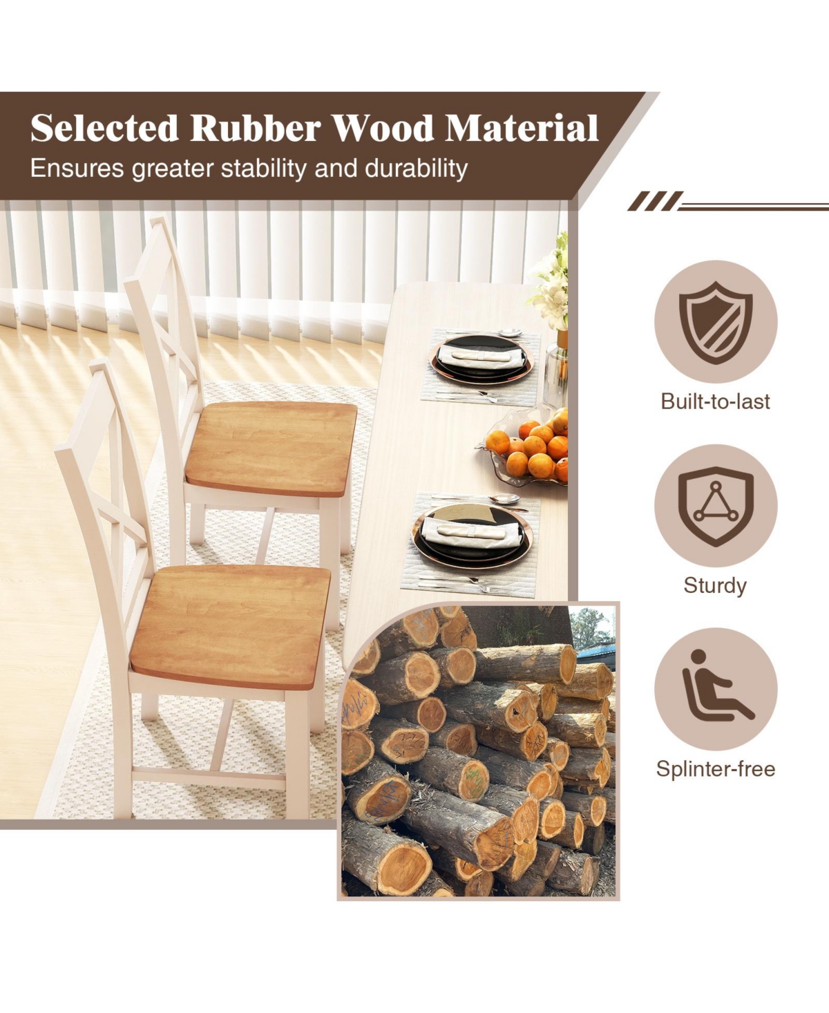 Sugift Wooden Dining Chairs Set of Two with High Back Design