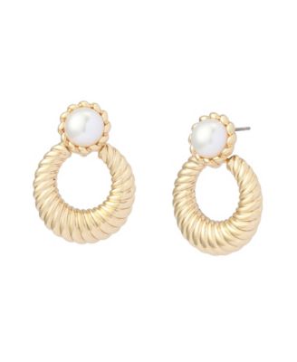 Faux Mother of Pearl Twist Doorknocker Earrings
